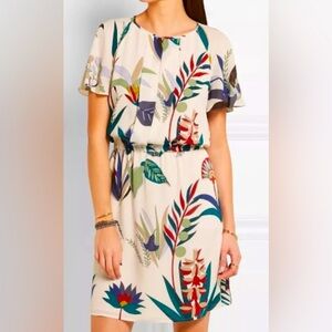 Tory Burch Anatolie Botanical Print Short Sleeve Silk Dress Size 2
